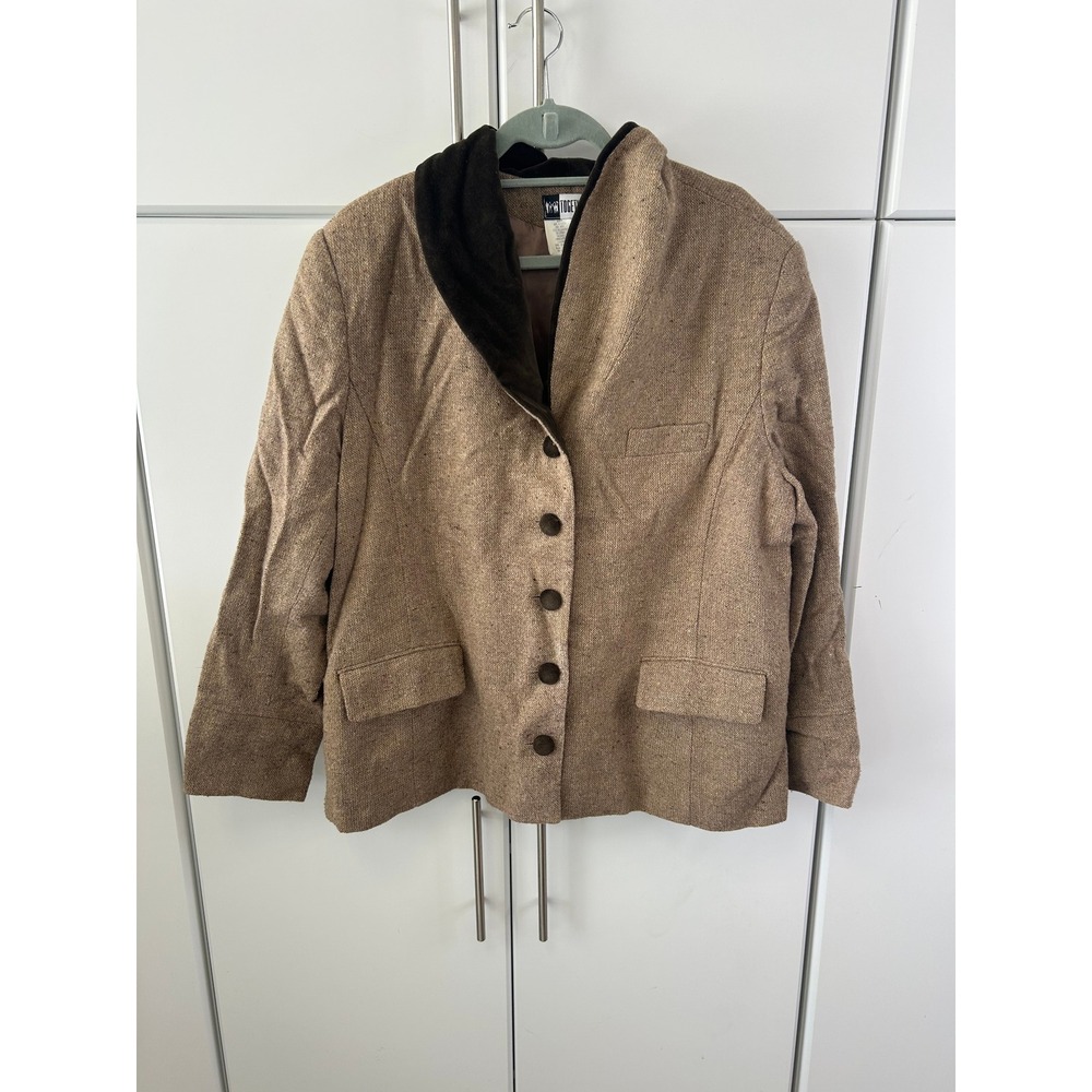 Together! Vintage Brown Tweed Blazer Velvet Shawl Collar Wool Womens 22W USA